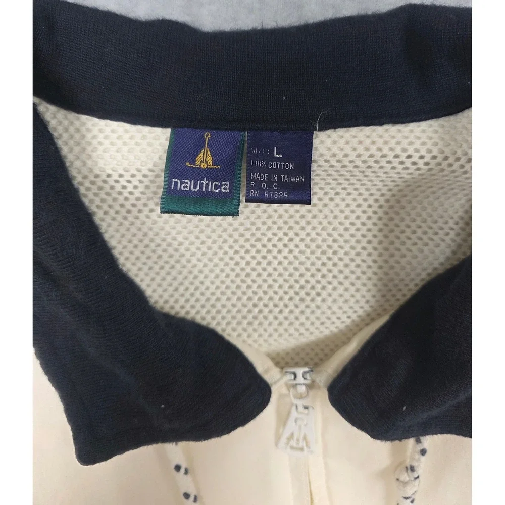 Vintage 90s Nautica Windbreaker Jacket Men's Large Cream Colorblock Retro Sporty